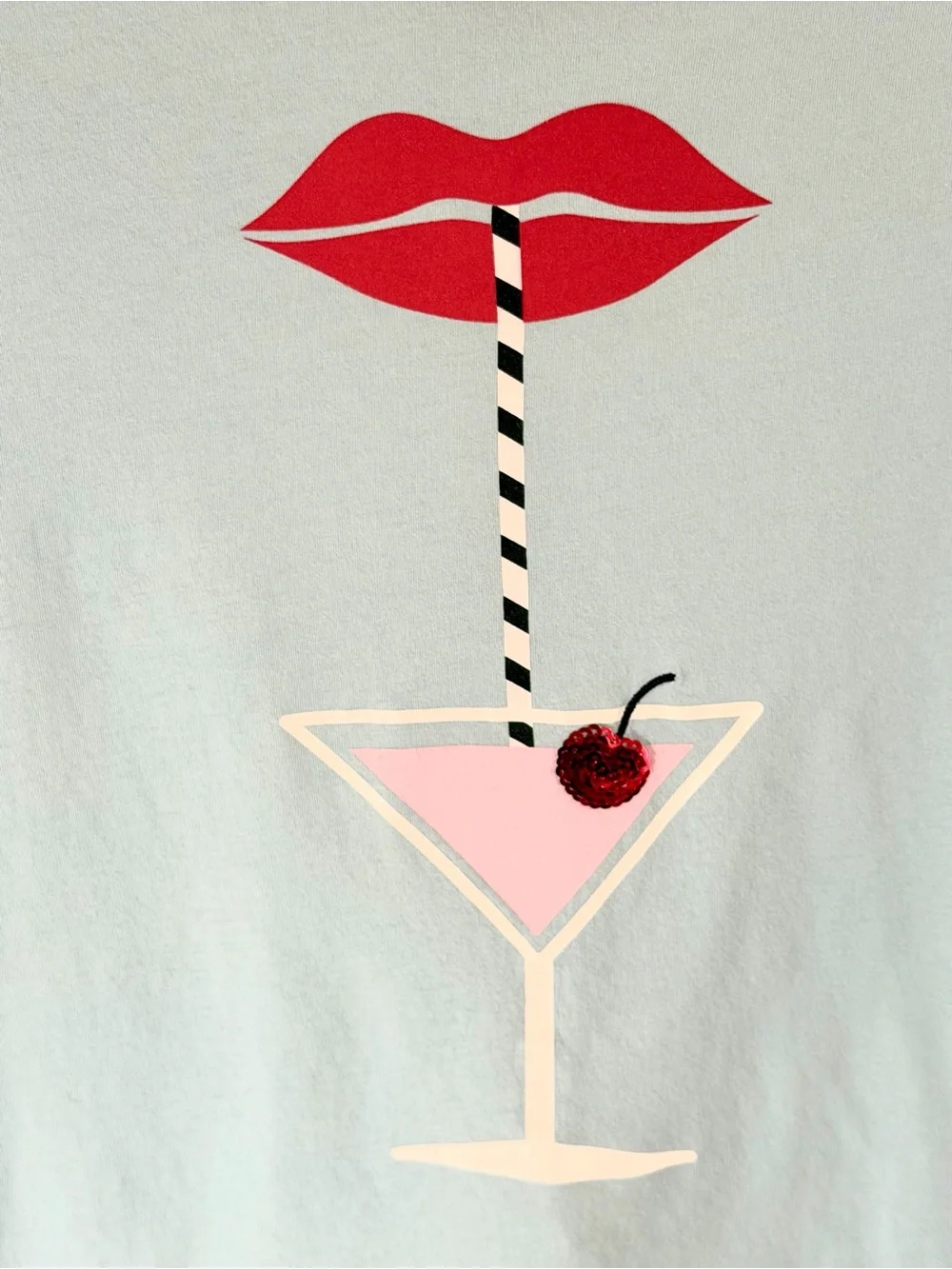 Kate Spade New York Martini Lips Graphic Tee Sequin Cherry Size M